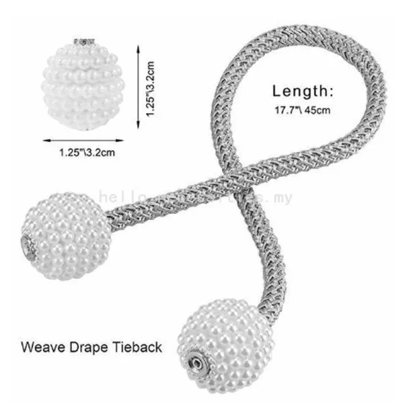 2Pcs Magnetic Braided Rope Pearl Curtain Buckle