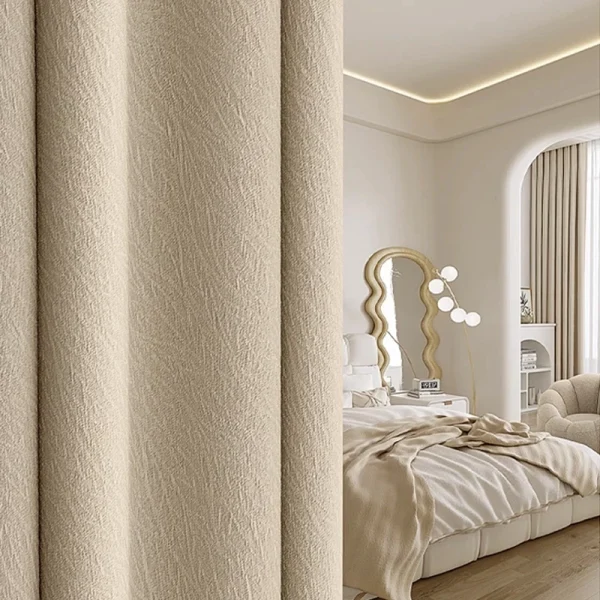 Blackout Hook Ring Curtain Thicken Embossed Plain W140cm H260cm