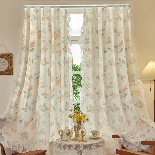 100x200cm Lace Double Layer Semi-Blackout Curtain