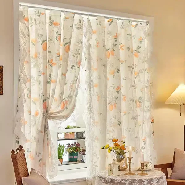 100x200cm Lace Double Layer Semi-Blackout Curtain