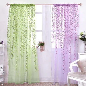 Random 100x270cm Leaf Print Sheer Tulle Curtain