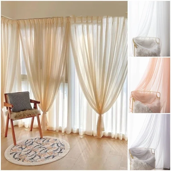100x270cm Modern Solid Color Sheer Curtain