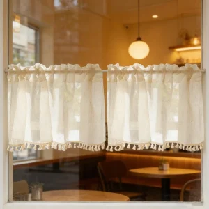 40cmx200cm Boho Linen Tassel Short Curtain