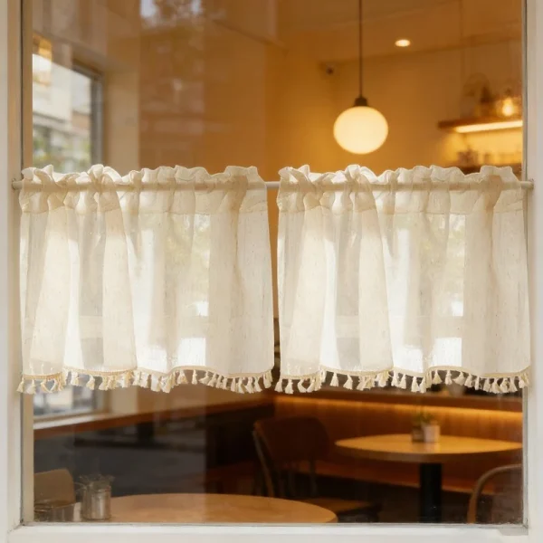 40cmx200cm Boho Linen Tassel Short Curtain