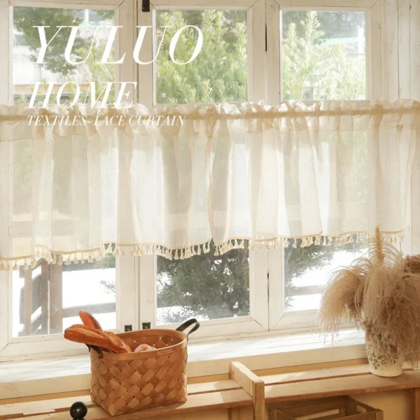 40cmx200cm Boho Linen Tassel Short Curtain