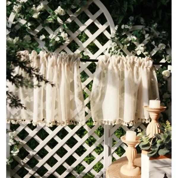 40cmx200cm Boho Linen Tassel Short Curtain