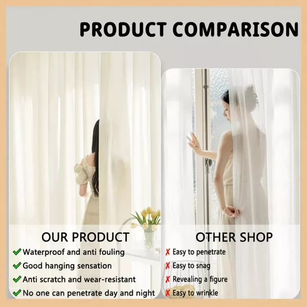 White Sheer Day Curtain Hook Ring Privacy W150cm H160cm
